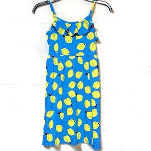 Faded Glory Girls Dress L 10/12 Lemon Print Blue Summer Sundress Ruffle Cute